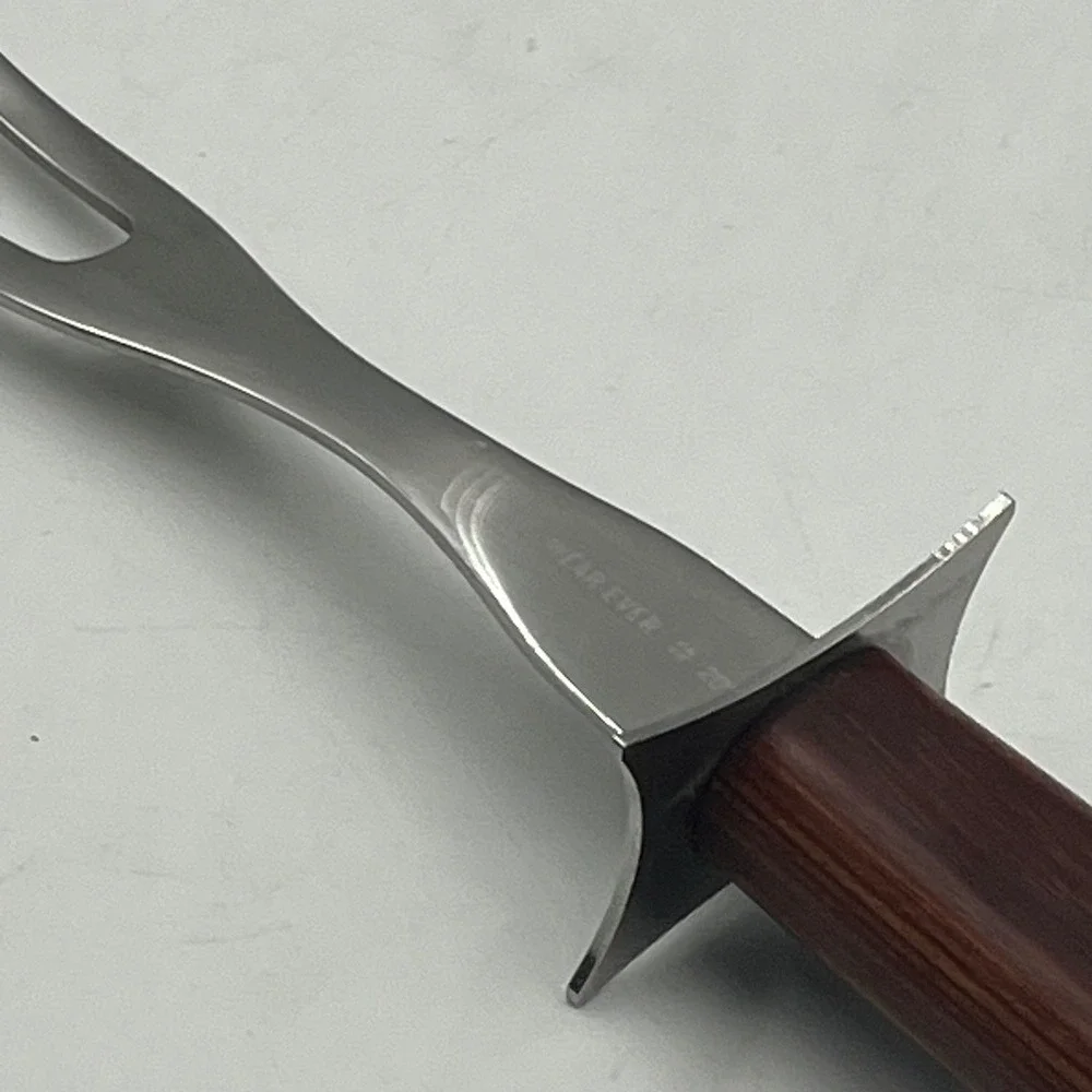 Wear-Ever Carving Fork Brown Wood Handle Stainless Steel 205 EUC Vintage